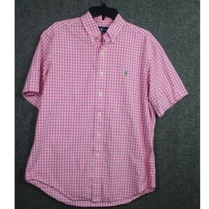 POLO RALPH LAUREN Men's Pink Gingham Check Large Cotton Classic Fit Green Pony